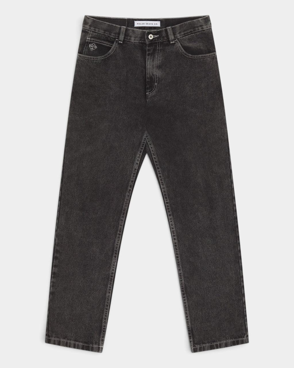 Lockwood Avenue Polar 89! heavyweight black denim pants with a high waist, straight leg, and embroidered pocket detail.