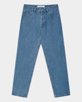 Lockwood Avenue Polar 89! heavyweight blue cotton denim jeans with a straight leg, high waist, and pocket embroidery.