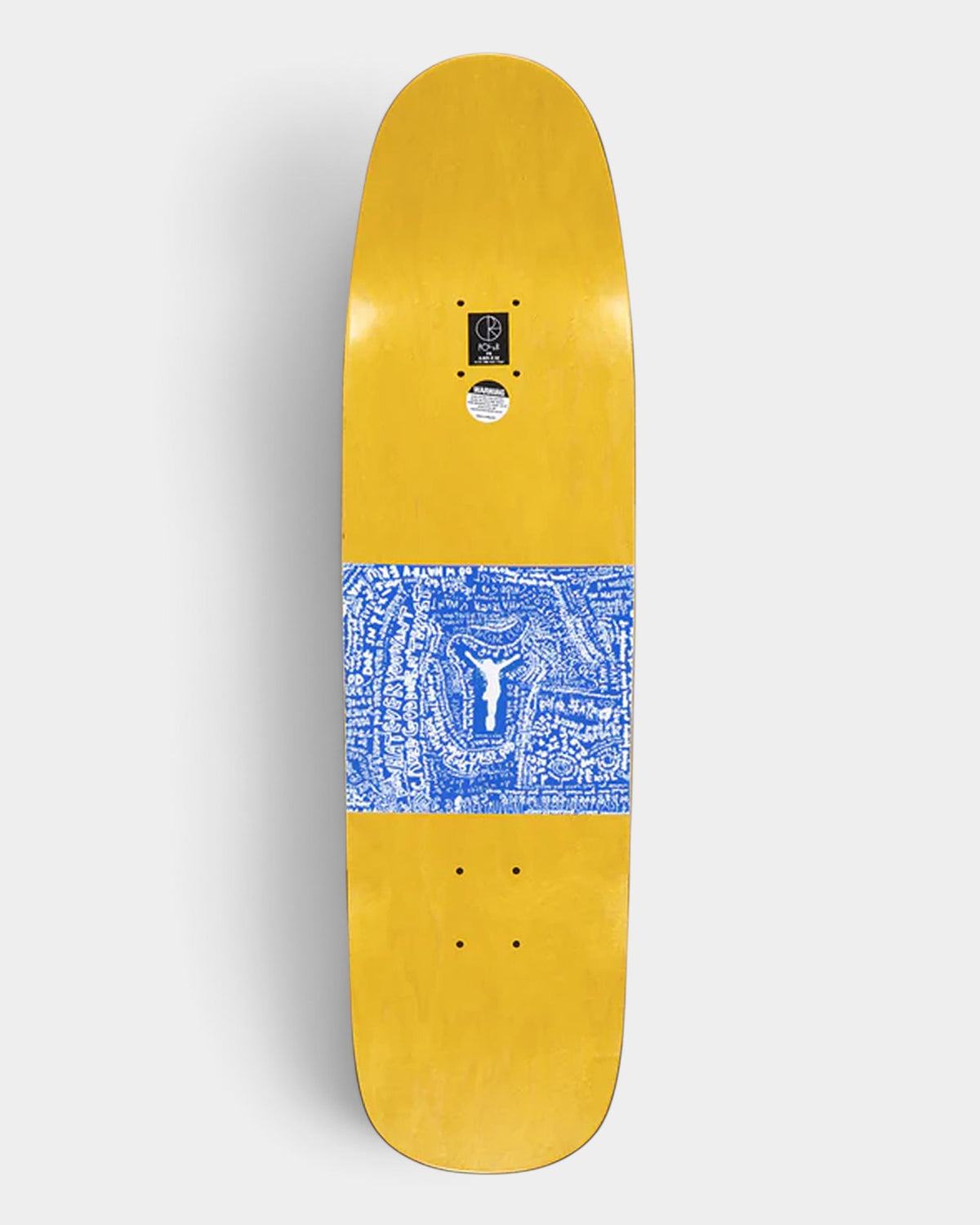Lockwood Avenue Polar Aaron Herrington Return Soon 8.625 inch skateboard deck with yellow finish and blue graphic