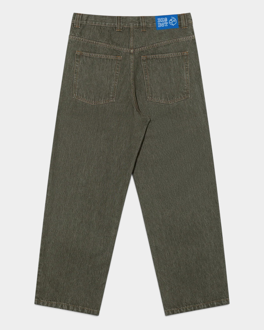Lockwood Avenue Polar Big Boy baggy denim pants in dark indigo wash, back view showing woven waist label