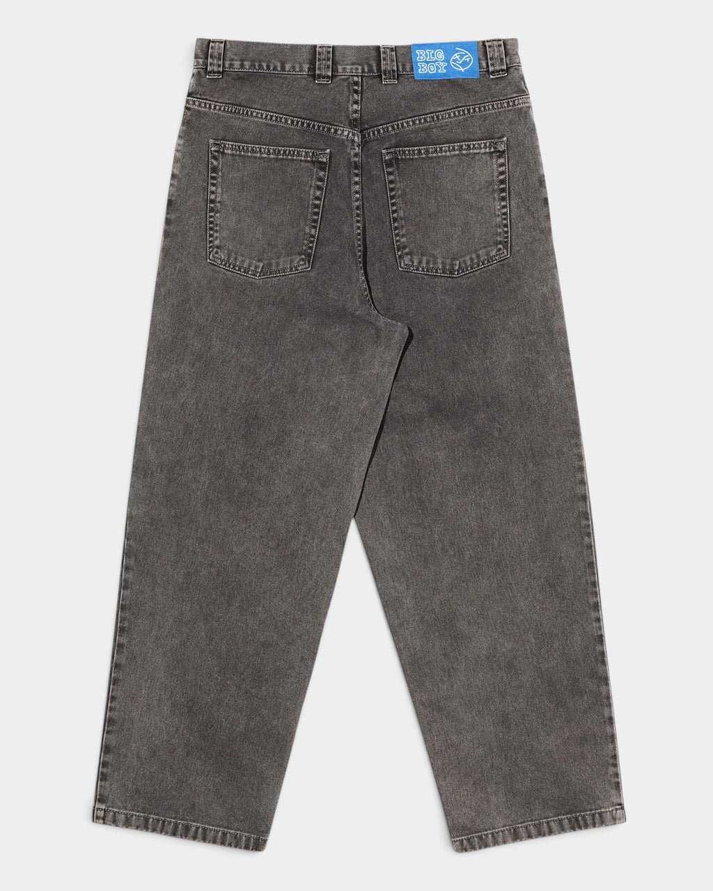 Lockwood Avenue Polar Big Boy baggy denim pants in a dark wash with a blue logo patch on the back waist