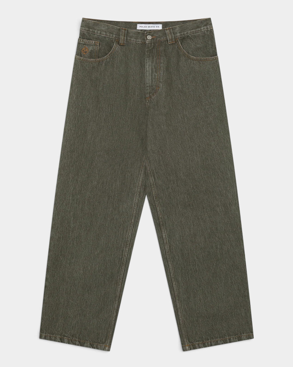Lockwood Avenue Polar Big Boy baggy denim pants in a dark indigo wash with a tapered leg and signature embroidery.
