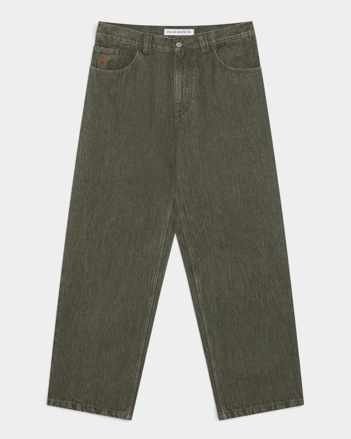 Lockwood Avenue Polar Big Boy baggy denim pants in a dark indigo wash with a tapered leg and signature embroidery.