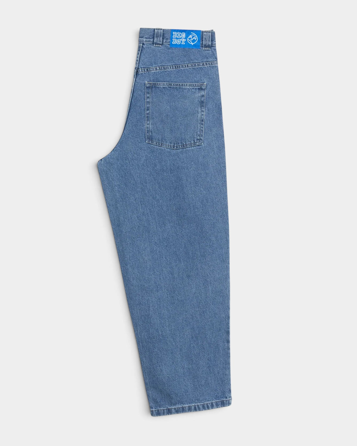 Lockwood Avenue Polar Big Boy dark blue baggy denim jeans with a woven waist label, side view