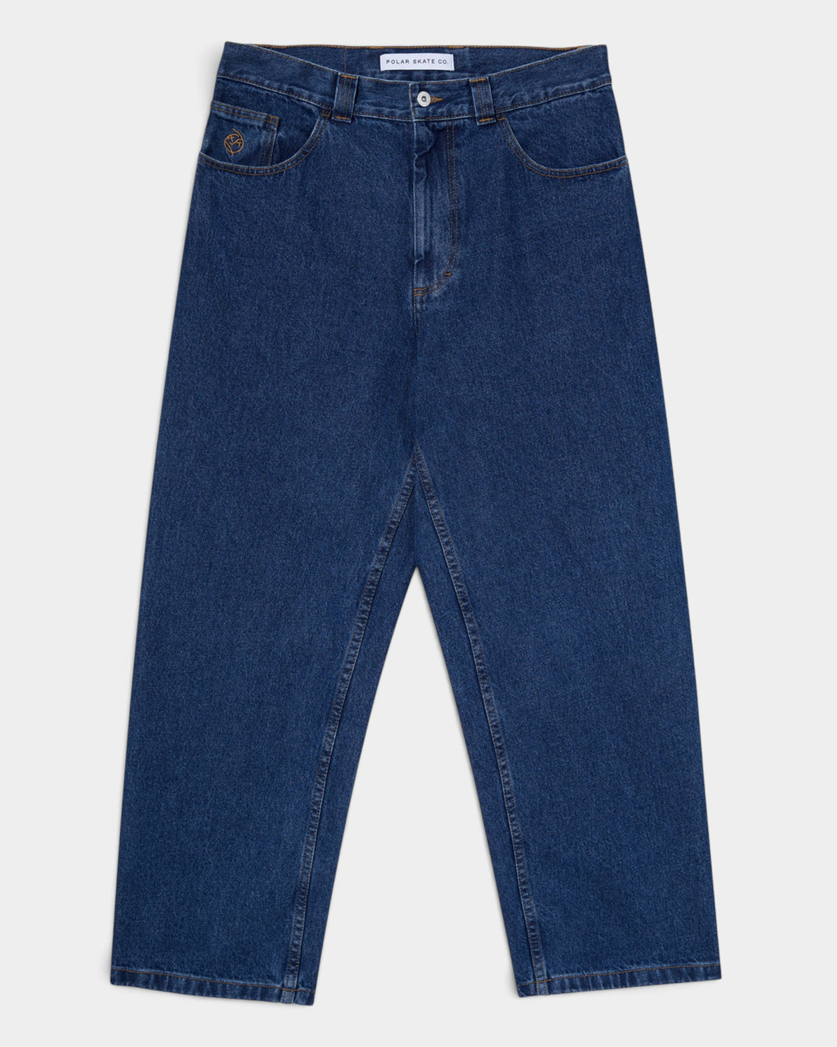 Lockwood Avenue Polar Big Boy dark blue denim baggy skate pants with tapered legs and embroidered change pocket