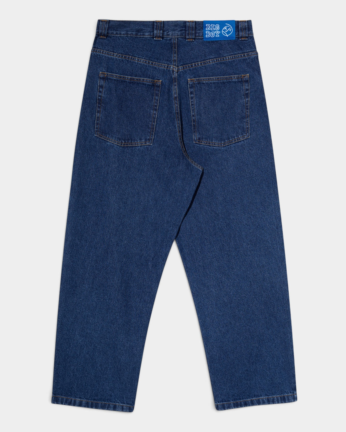 Lockwood Avenue Polar Big Boy baggy denim pants in dark blue wash with back pockets and branded waist label