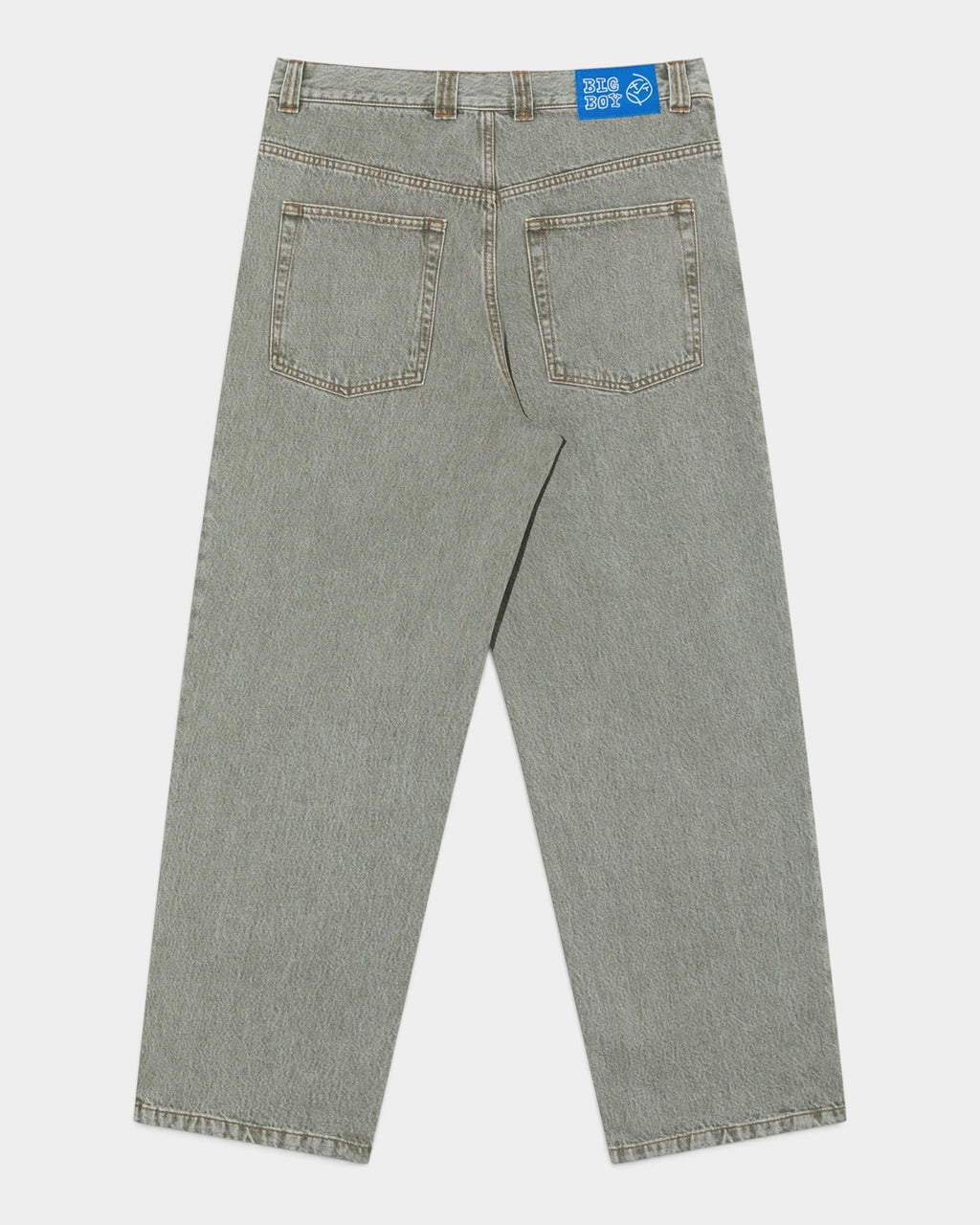 Lockwood Avenue Polar Big Boy baggy denim pants in grey with back pockets and blue brand label on the waistband