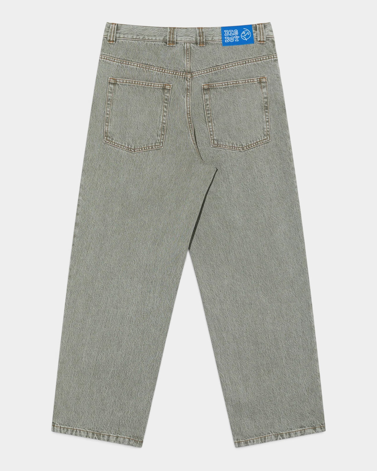Lockwood Avenue Polar Big Boy baggy denim pants in grey with back pockets and blue brand label on the waistband