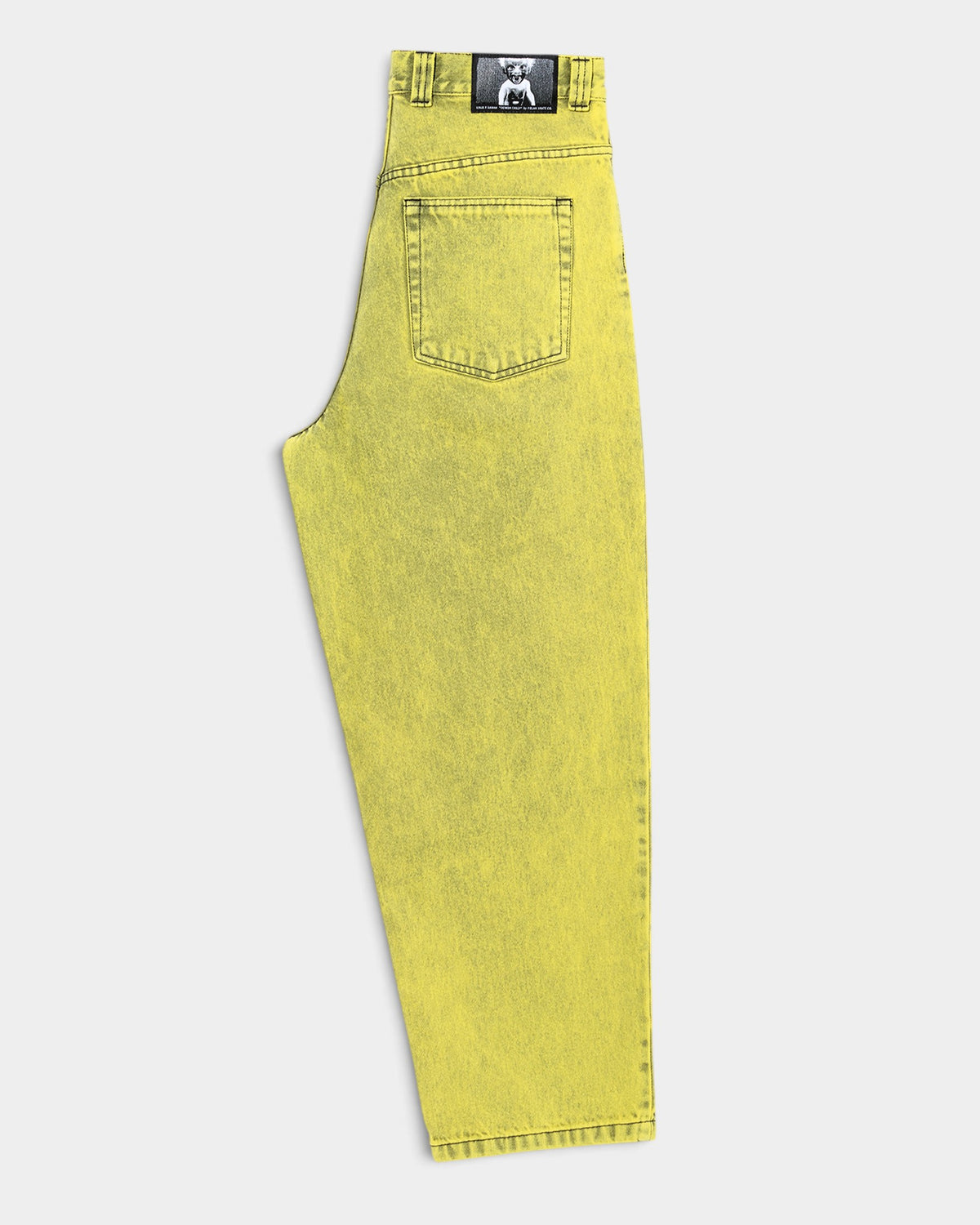 Lockwood Avenue Polar Big Boy baggy denim pants in acid yellow with a tapered leg and back waist label