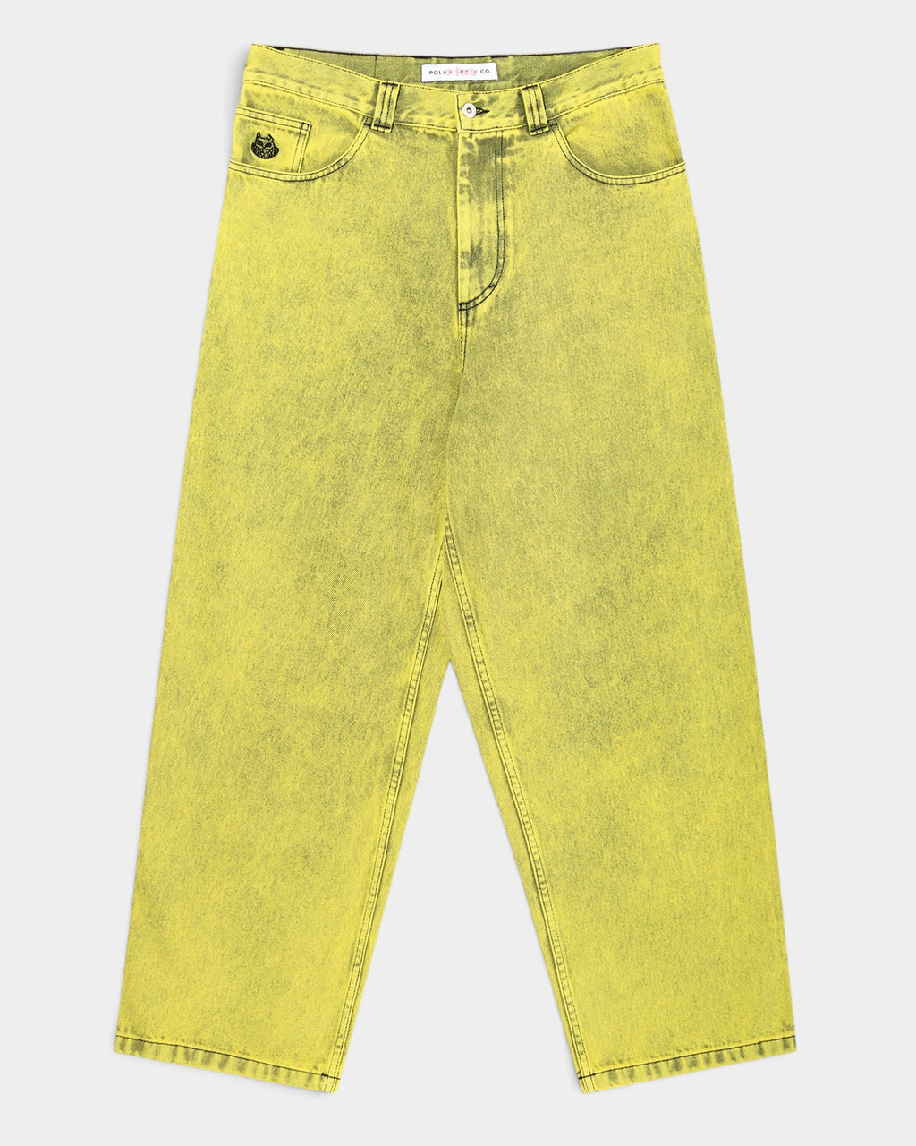 Lockwood Avenue Polar Big Boy baggy denim pants in a bright yellow stone-washed finish with a tapered leg fit.