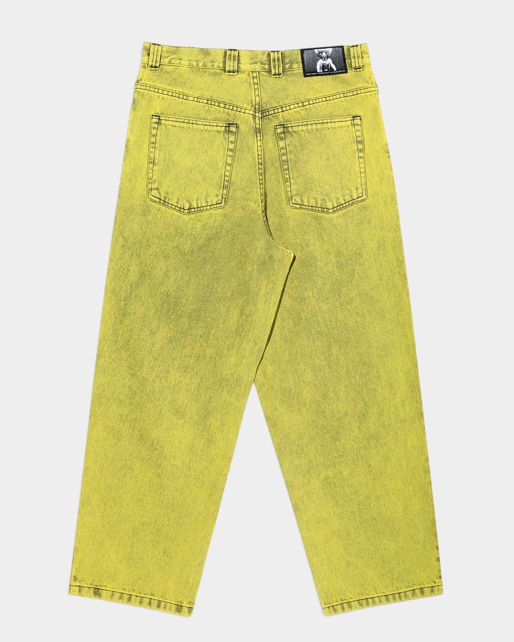 Lockwood Avenue Polar Big Boy baggy denim pants in acid yellow wash with back pockets and branded waist label