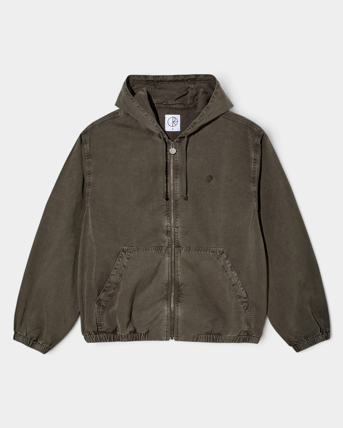 Lockwood Avenue Polar Hooded Nick Jacket in dark olive garment-dyed cotton canvas with a front zip and kangaroo pocket