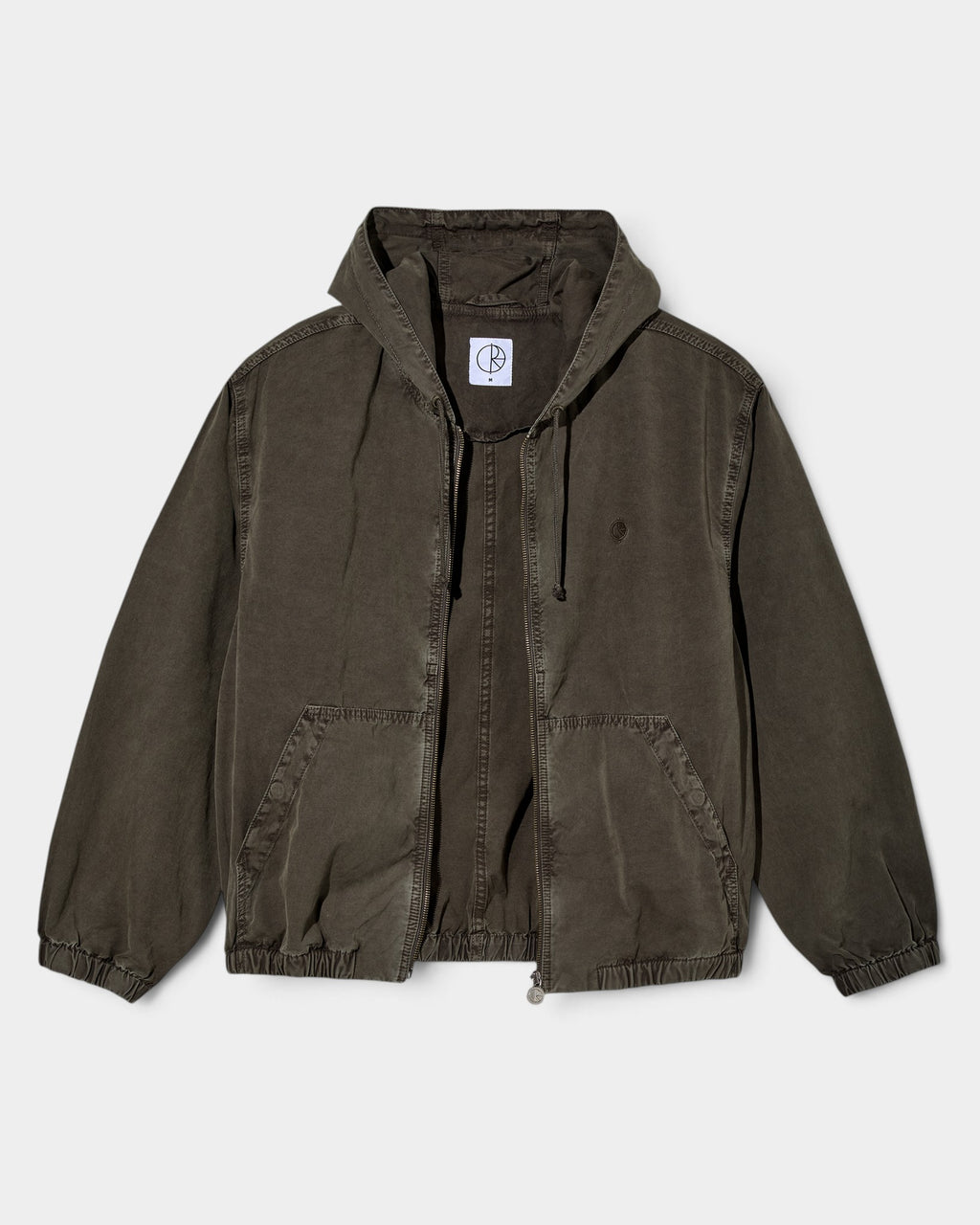 Lockwood Avenue Polar Hooded Nick Jacket in garment-dyed dark olive cotton canvas with kangaroo pockets and zip front
