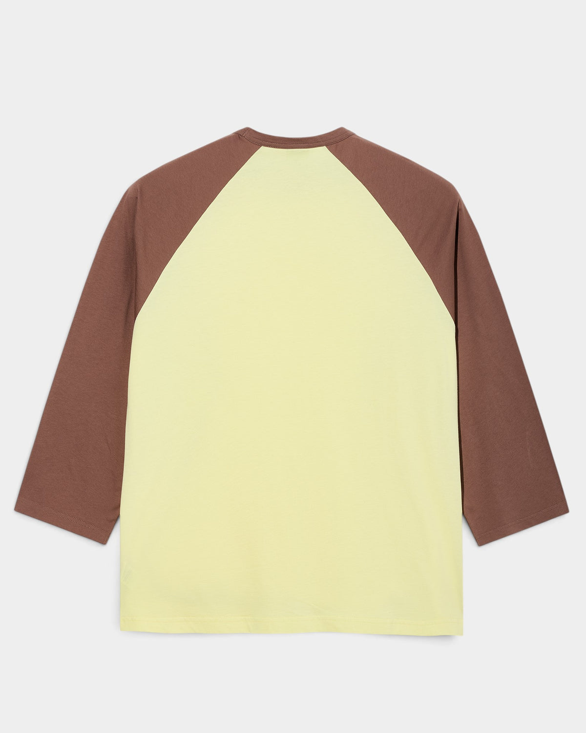 Lockwood Avenue Polar 3/4 sleeve raglan t-shirt in light yellow and brown cotton jersey with a slim fit back view