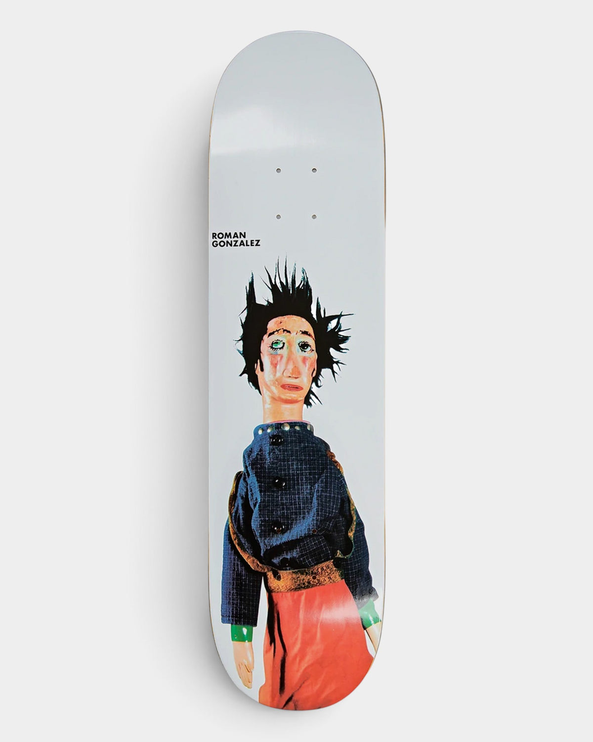 Lockwood Avenue Polar Roman Gonzalez 8.375 inch skateboard deck featuring unique portrait artwork on white background