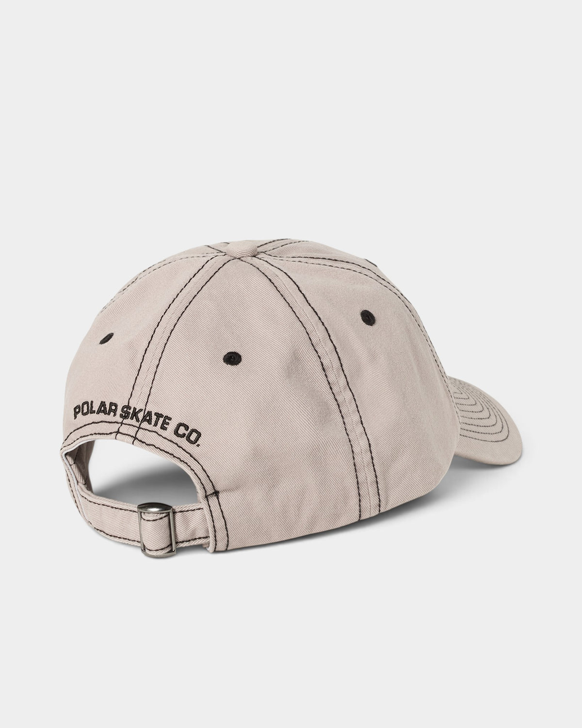 Lockwood Avenue Polar Sai 6-panel cotton twill cap in beige with black embroidery and silver metal buckle adjuster