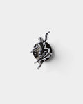 Lockwood Avenue silver metal enamel pin featuring Pontus Alv artwork of a figure performing a no-comply skateboard trick