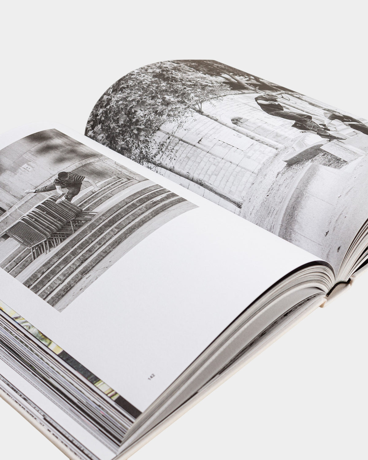 Lockwood Avenue Pop Trading Company 2013-2023 book open to black and white photography pages of skateboarding