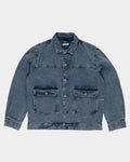 Lockwood Avenue Pop Trading Company DRS denim jacket in blue cotton with silver buttons and front pockets