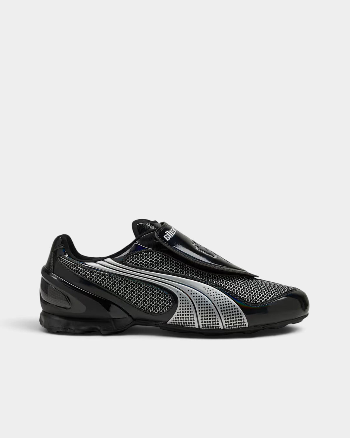 Lockwood Avenue Puma Ahluwalia V-S1 black and silver football-inspired sneakers with front strap closure