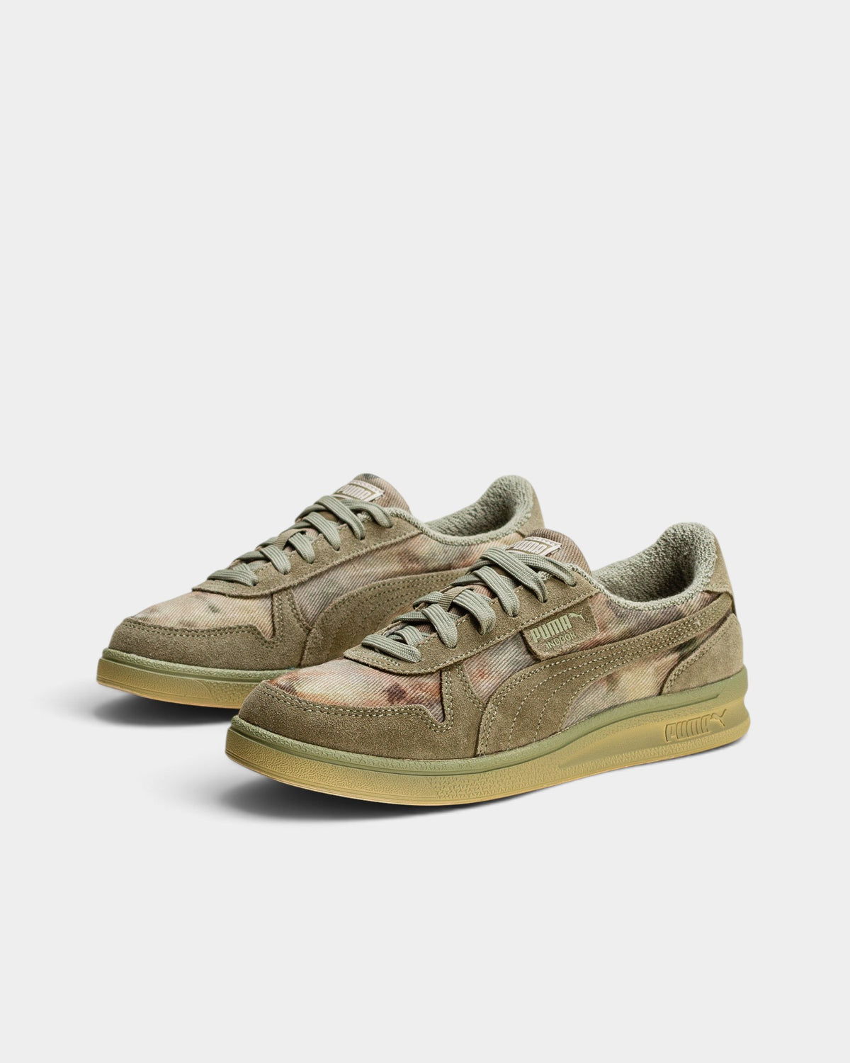 Lockwood Avenue Puma KidSuper Indoor sneakers in Lux Army green with distressed canvas and suede overlays.