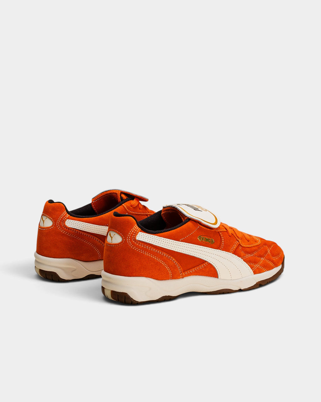 Lockwood Avenue Puma King Indoor Royalty shoes in maple syrup brown hairy suede with frosted ivory accents