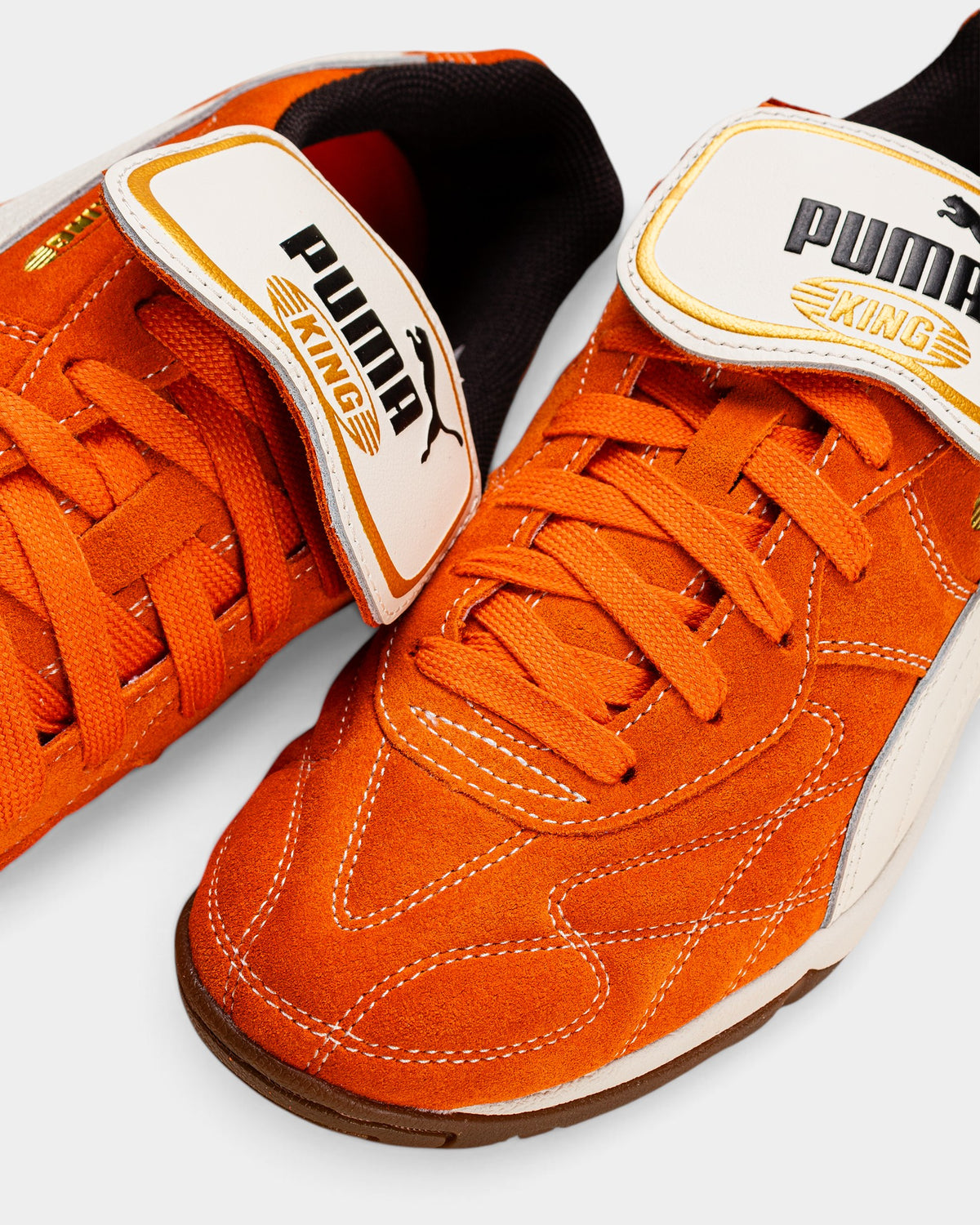 Lockwood Avenue Puma King Indoor Royalty shoes in maple syrup brown hairy suede with a removable folded tongue.