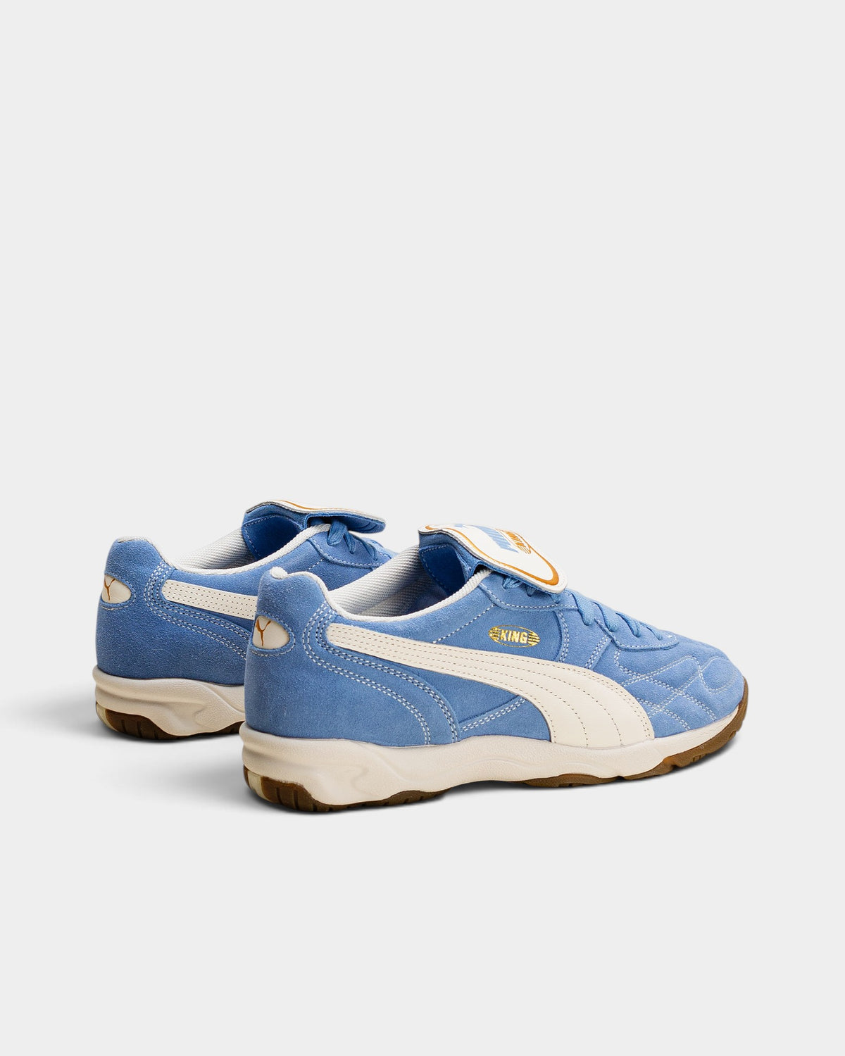 Lockwood Avenue Puma King Indoor Royalty shoes in day dream blue hairy suede with a removable folded tongue