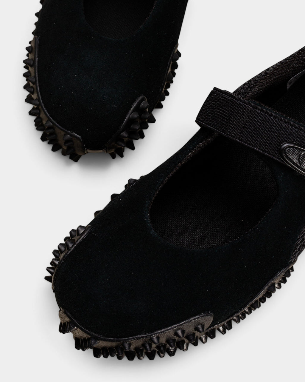 Lockwood Avenue Puma Mostro Fey PRM black suede and mesh Mary Jane shoes with signature spiked rubber outsoles.