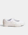 Lockwood Avenue Puma Mostro Fey LTH white leather Mary Jane shoes with a single strap and spiked rubber outsole.