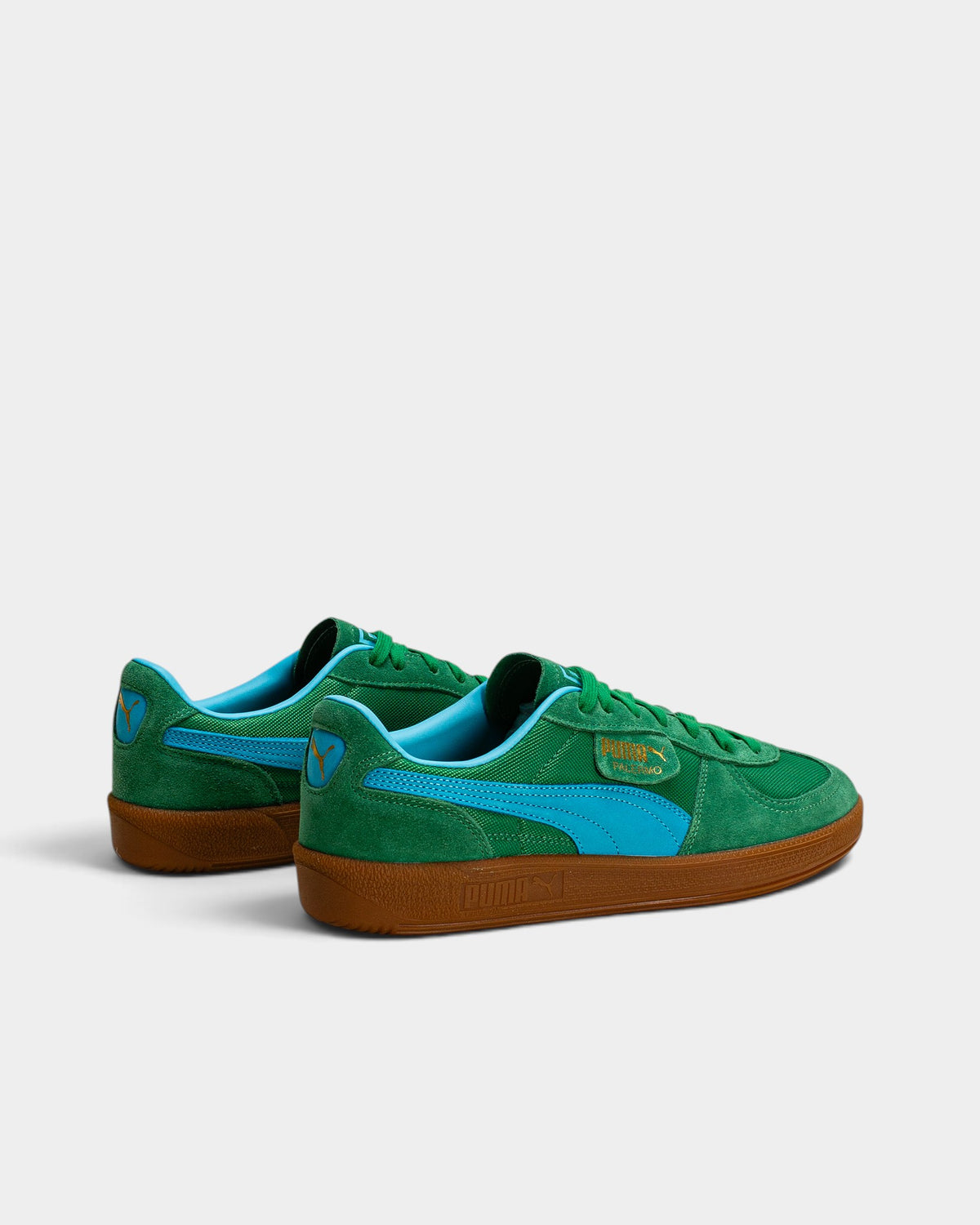 Lockwood Avenue Puma Palermo Vintage Update sneakers in archive green suede and textile with bright aqua formstrip.