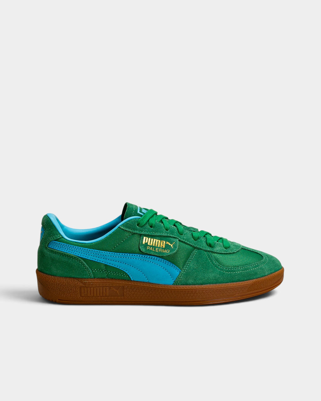 Lockwood Avenue Puma Palermo Vintage Update sneakers in archive green suede and textile with bright aqua formstrip
