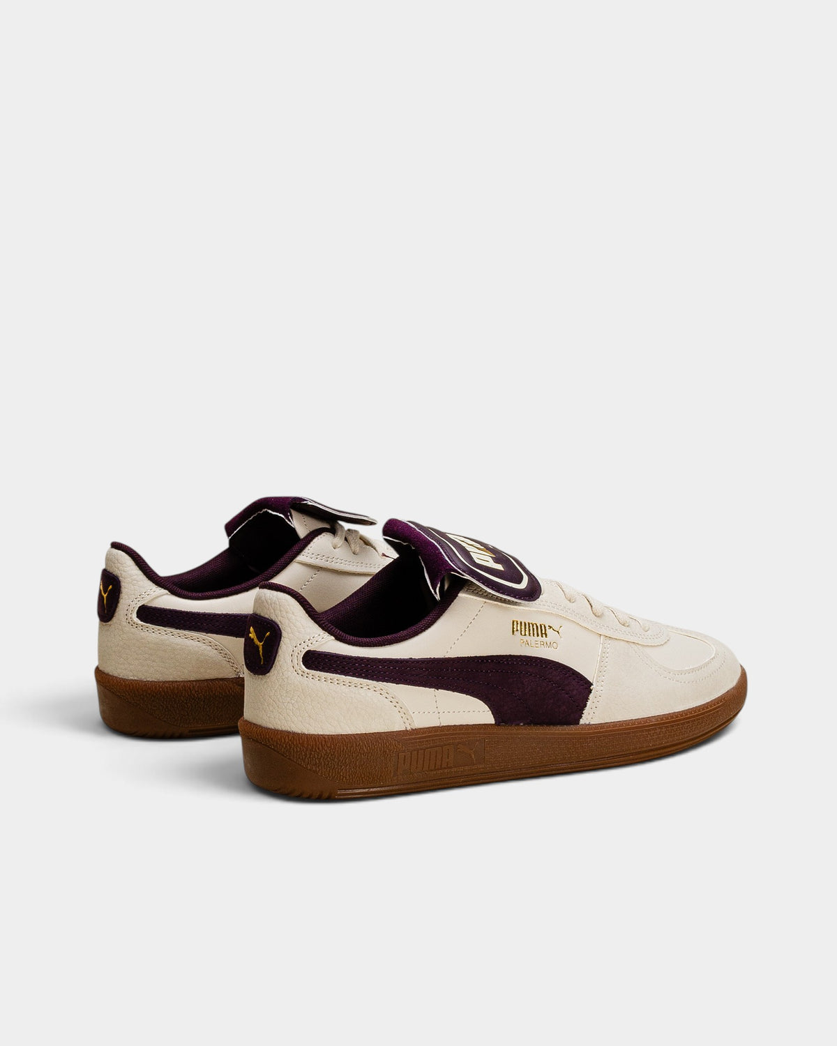 Lockwood Avenue Puma Palermo Premium sneakers in Alpine Snow off-white leather with Midnight Plum accents and gum sole