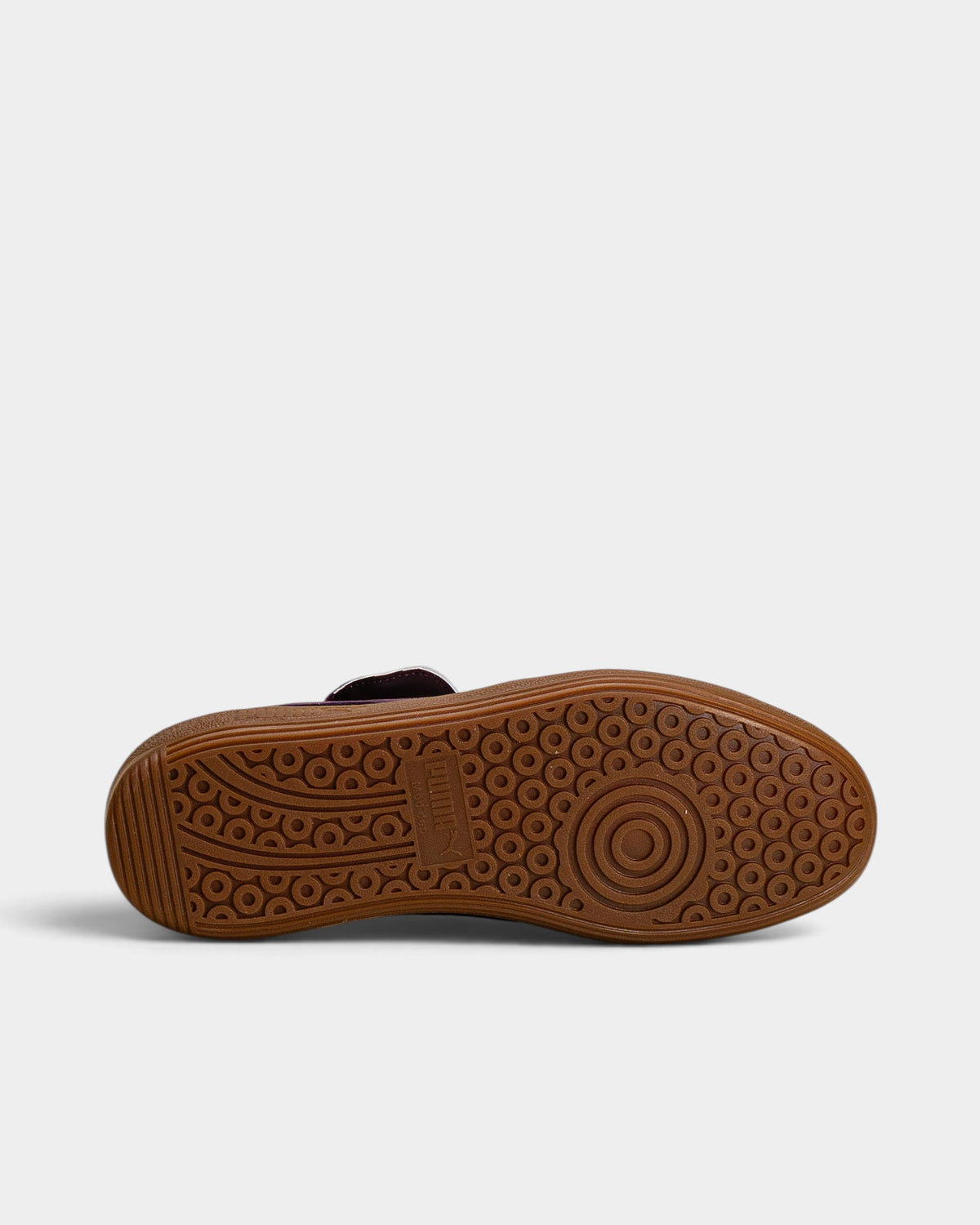 Lockwood Avenue Puma Palermo Premium sneaker showing the brown rubber terrace outsole with circular grip pattern
