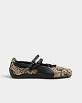 Lockwood Avenue Puma Speedcat Ballet Snake shoes in black and vapor gray with a buckle strap and synthetic texture.
