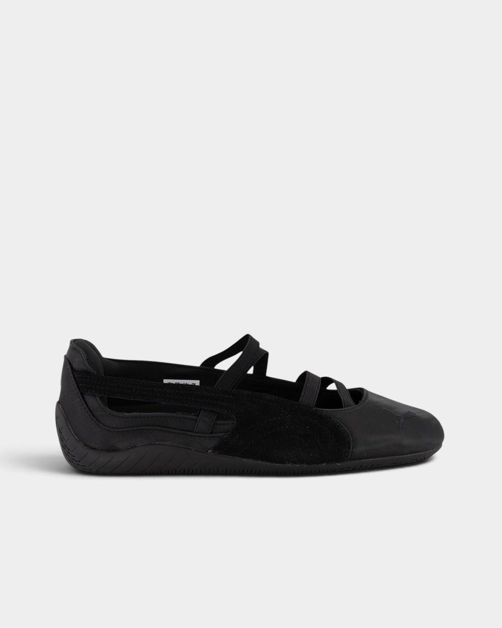 Lockwood Avenue Puma Speedcat black satin ballet flat with suede Formstrip and elastic instep straps