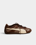 Lockwood Avenue Puma Speedcat GO sneakers in chocolate brown suede and mesh with alpine snow white detailing.