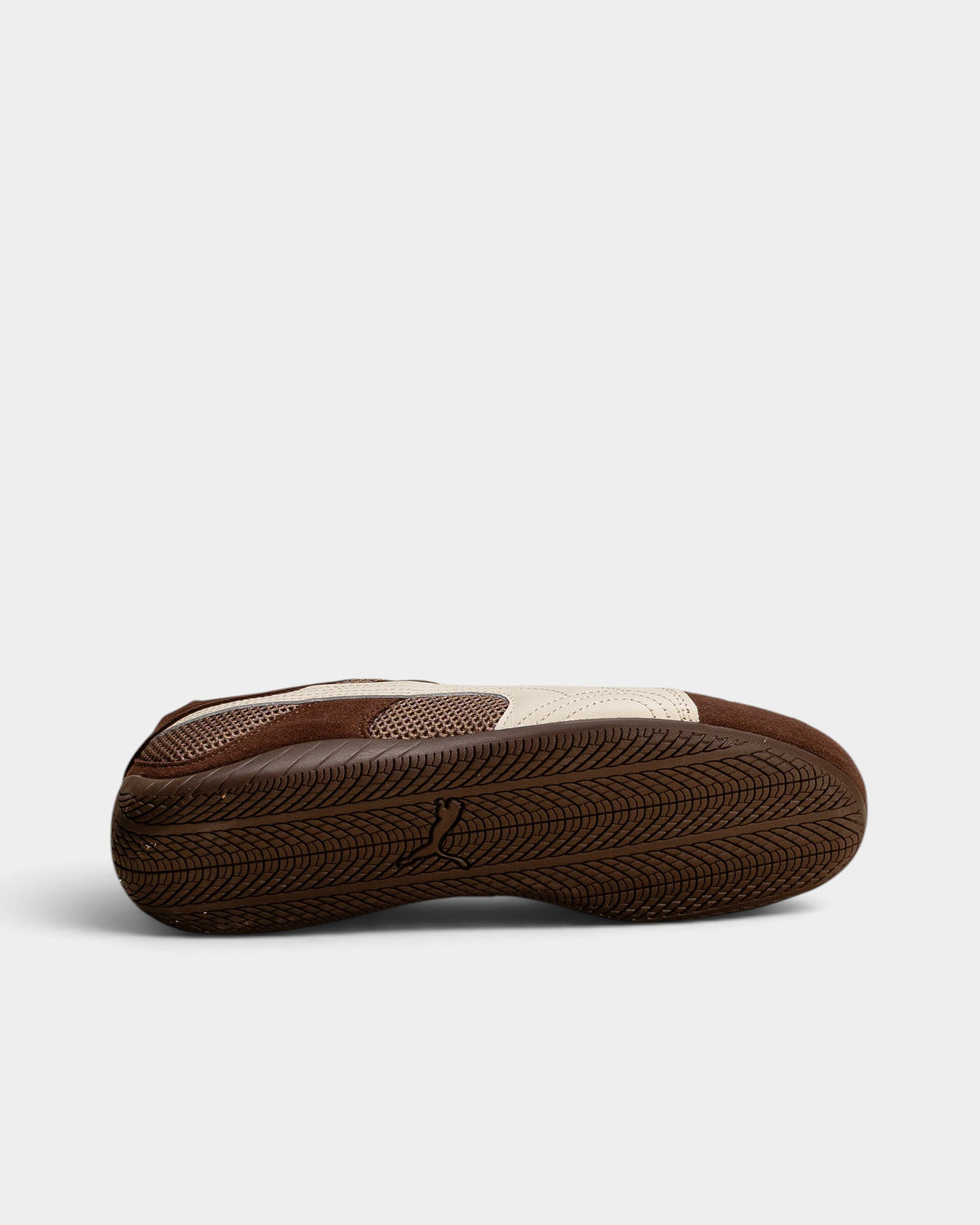 Lockwood Avenue Puma Speedcat GO sneakers in chocolate brown suede and mesh with alpine snow white racing outsole