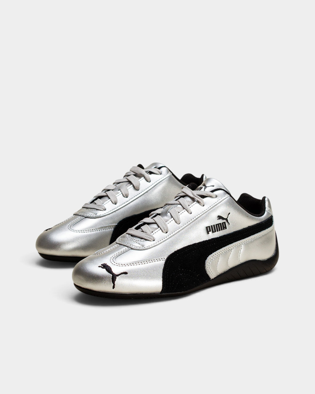 Lockwood Avenue Puma Speedcat Metallic silver synthetic leather driving shoes with black suede Formstrip