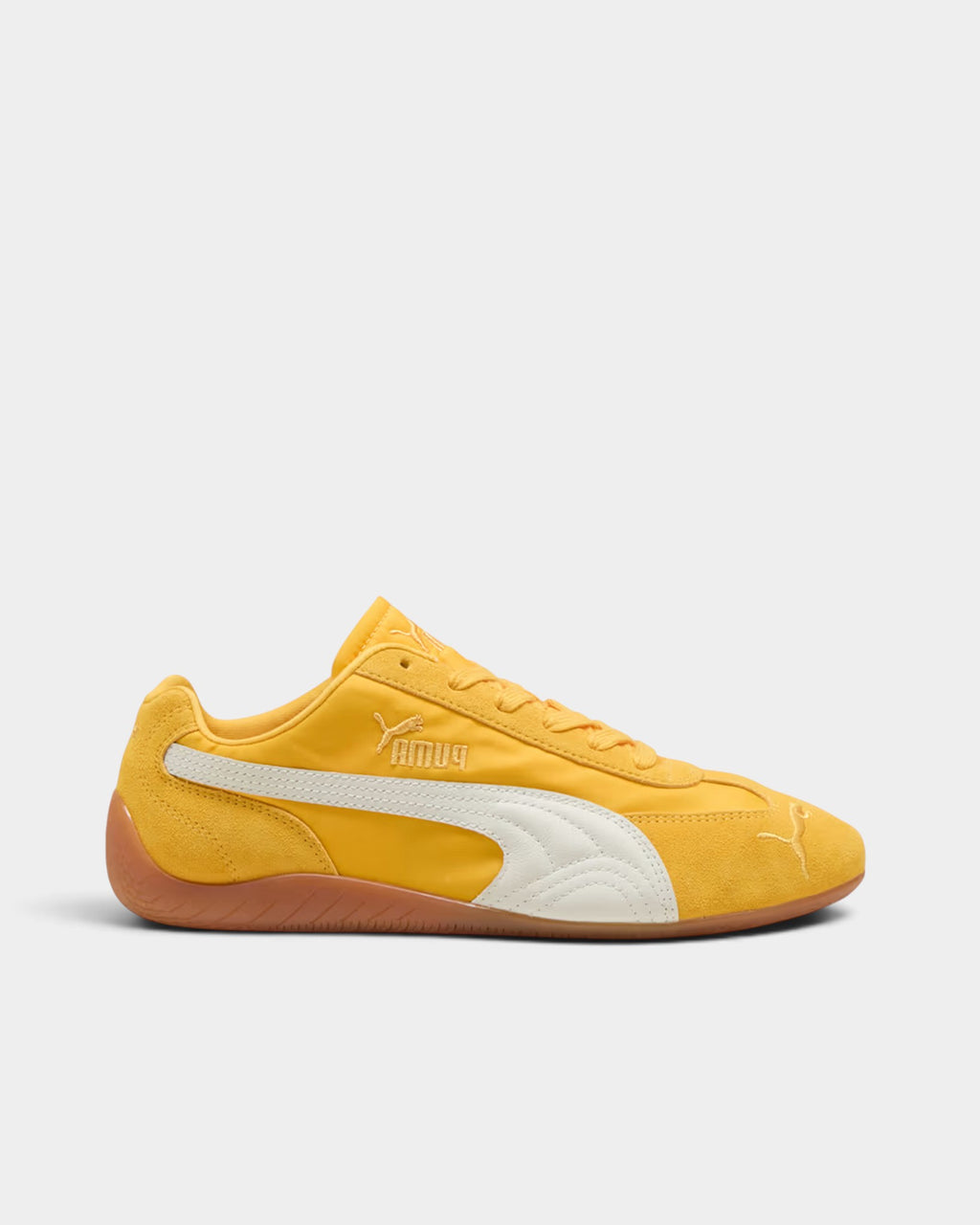 Lockwood Avenue Puma Speedcat nylon sneakers in Yellow Sizzle with white Formstrip and low-profile rubber sole