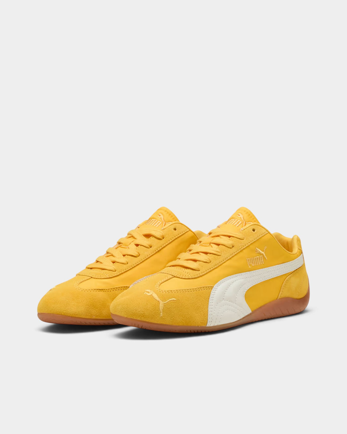 Lockwood Avenue Puma Speedcat Nylon sneakers in Yellow Sizzle with white Formstrip and low-profile gum rubber sole.