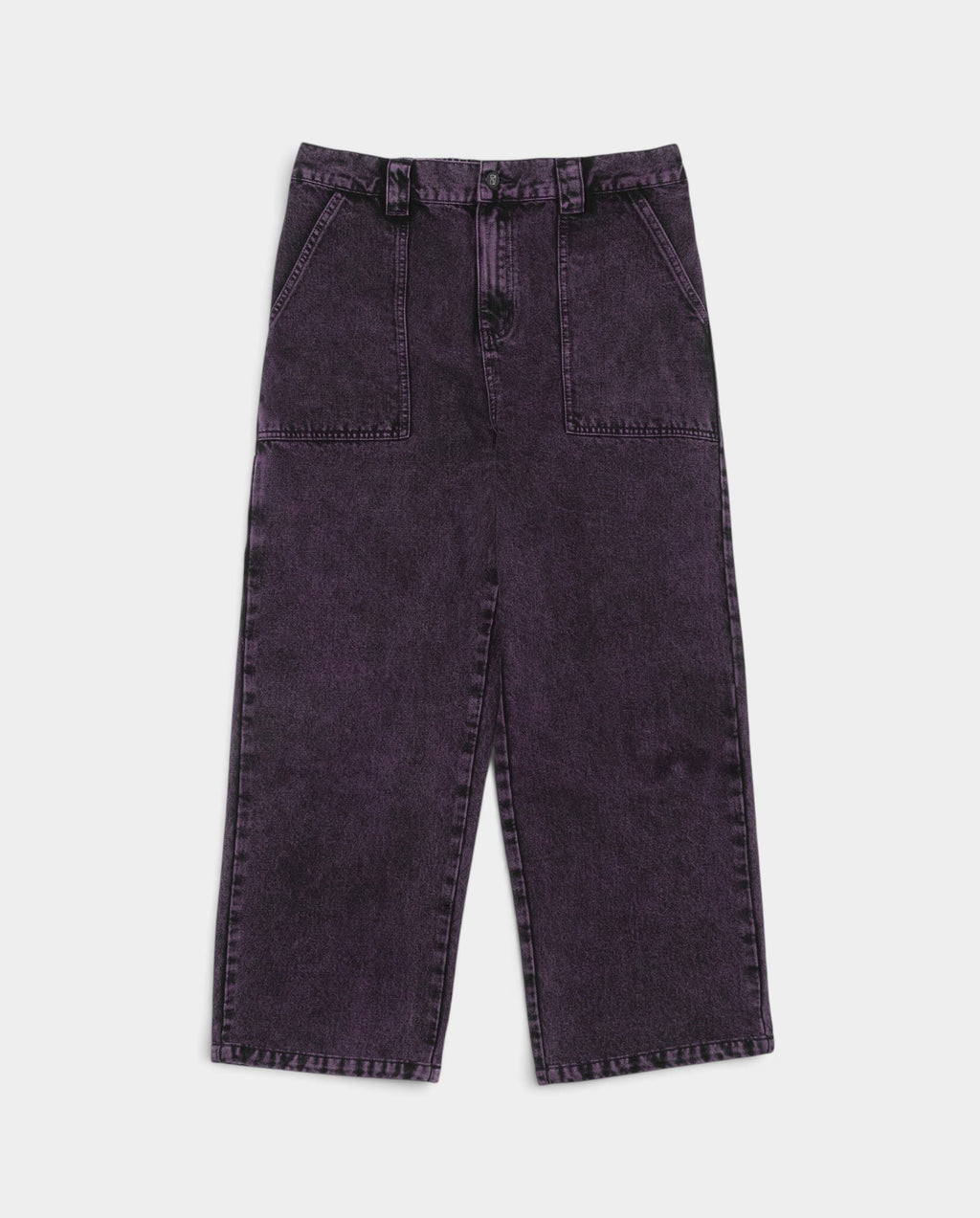 Lockwood Avenue Poetic Collective straight-leg painter pants in purple acid-wash organic cotton denim.