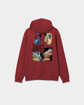 Lockwood Avenue red pullover hoodie with Tom Botwid collage artwork and spiderweb graphic printed on the back