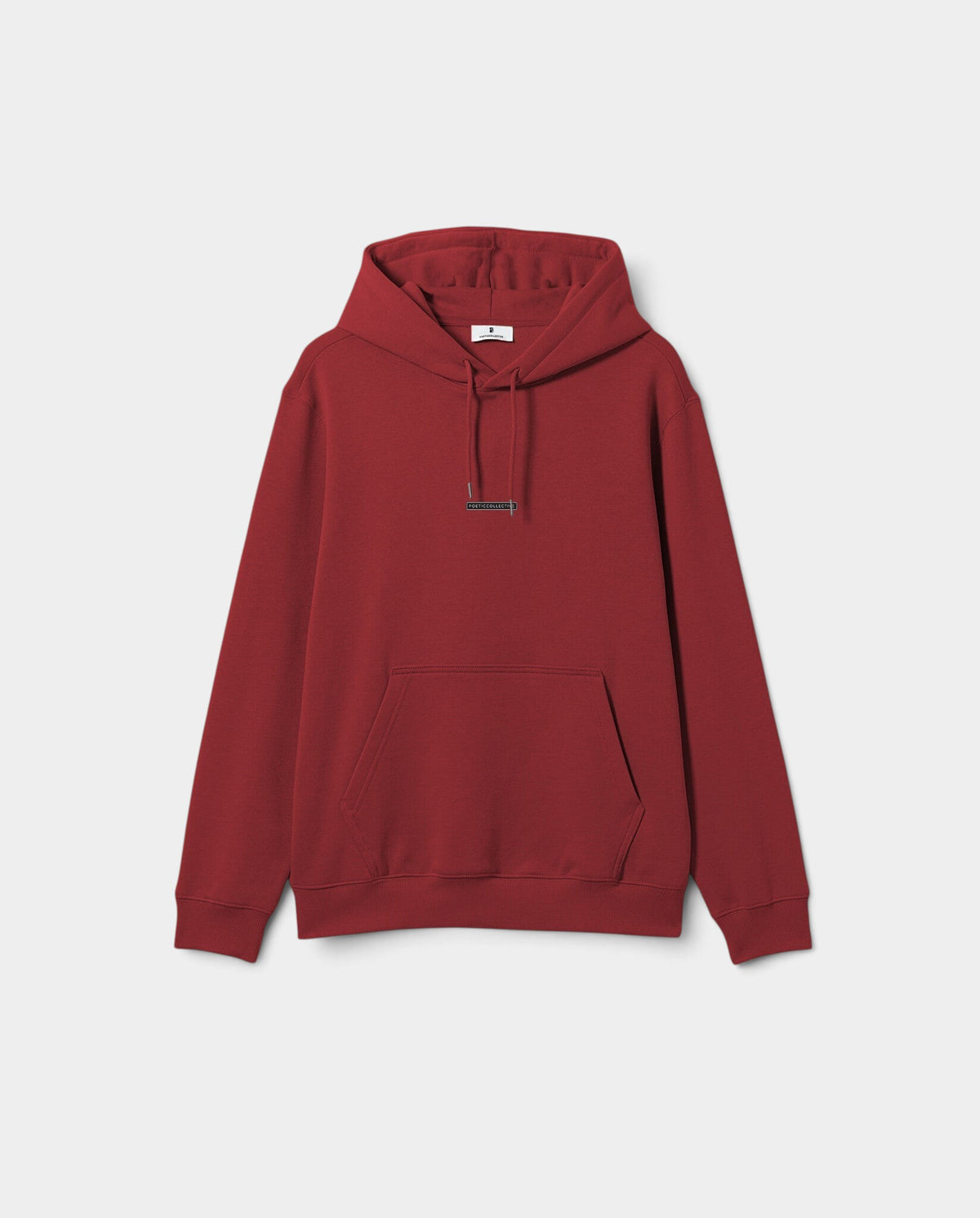 Lockwood Avenue red cotton fleece pullover hoodie with a small front logo tag and drawstring hood