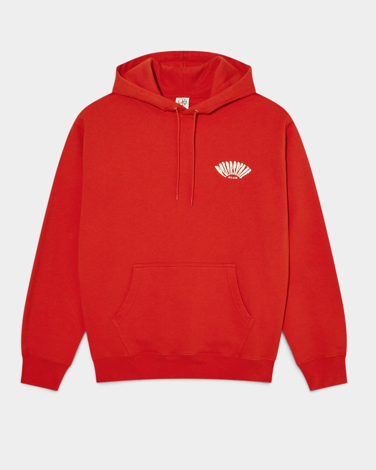 Lockwood Avenue red heavyweight cotton fleece hoodie with white Polar Skate Club chest graphic and kangaroo pocket