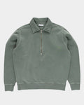 Lockwood Avenue Pop Trading Company sage green heavyweight cotton half-zip sweatshirt with silver metal zipper