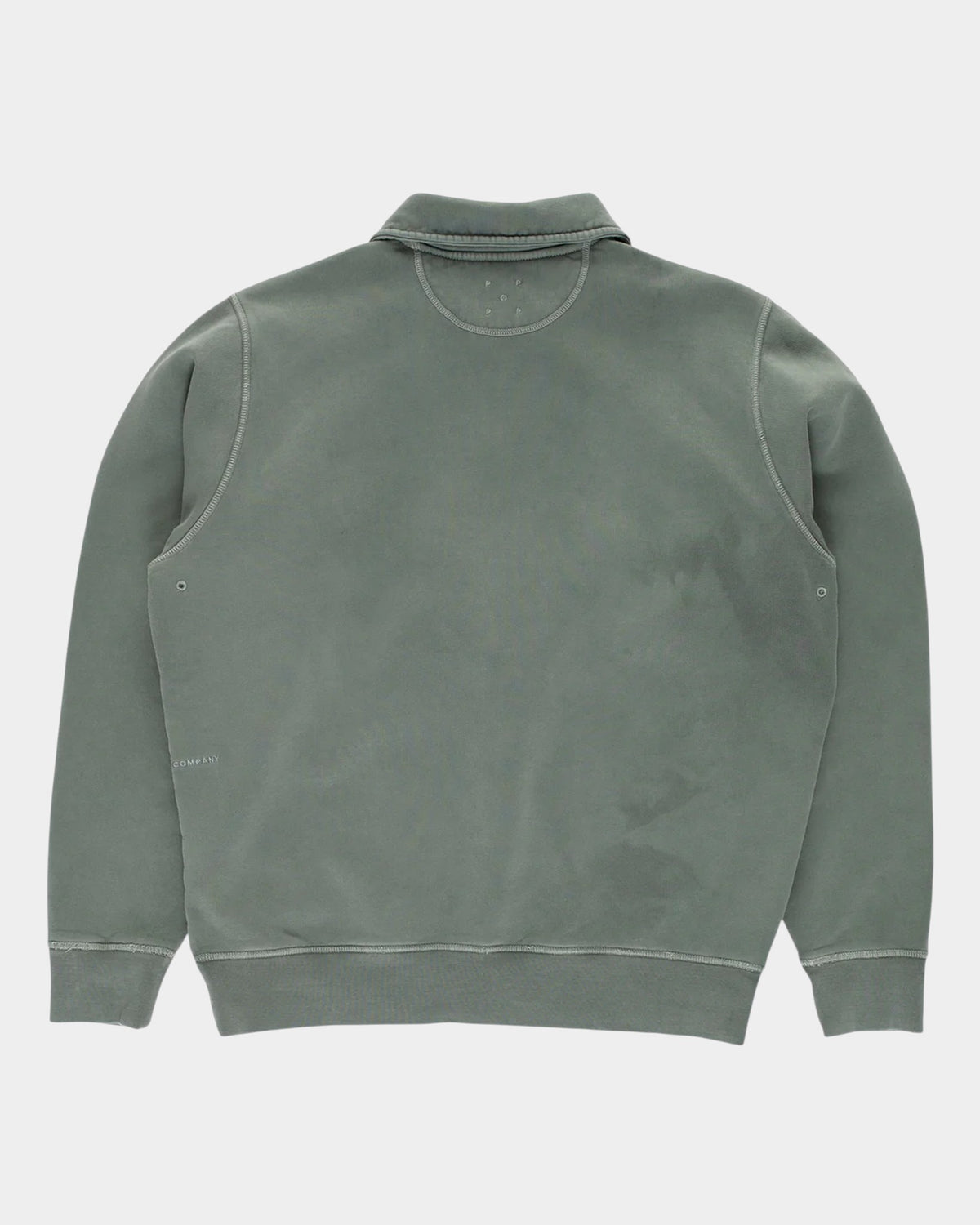 Lockwood Avenue Pop Trading Company sage green heavyweight cotton half-zip sweatshirt with back neck logo embroidery