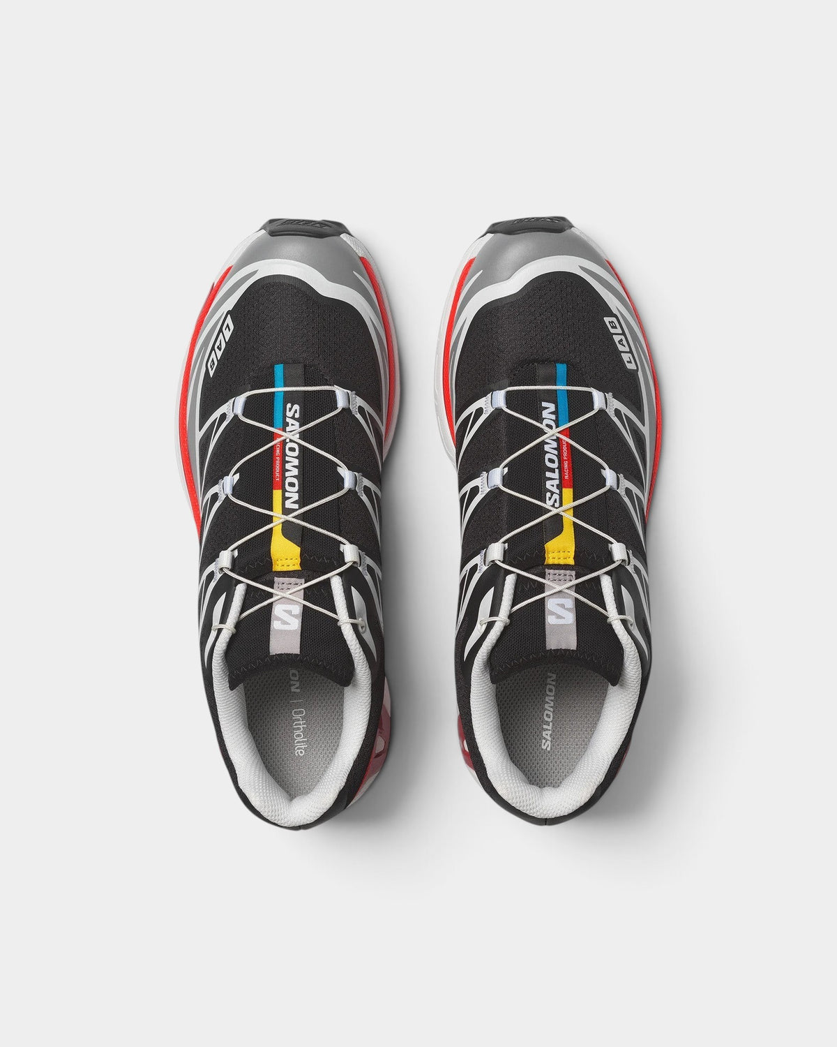 Lockwood Avenue Salomon XT-6 trail running shoes in black with grey TPU overlays and multi-colored lace detailing
