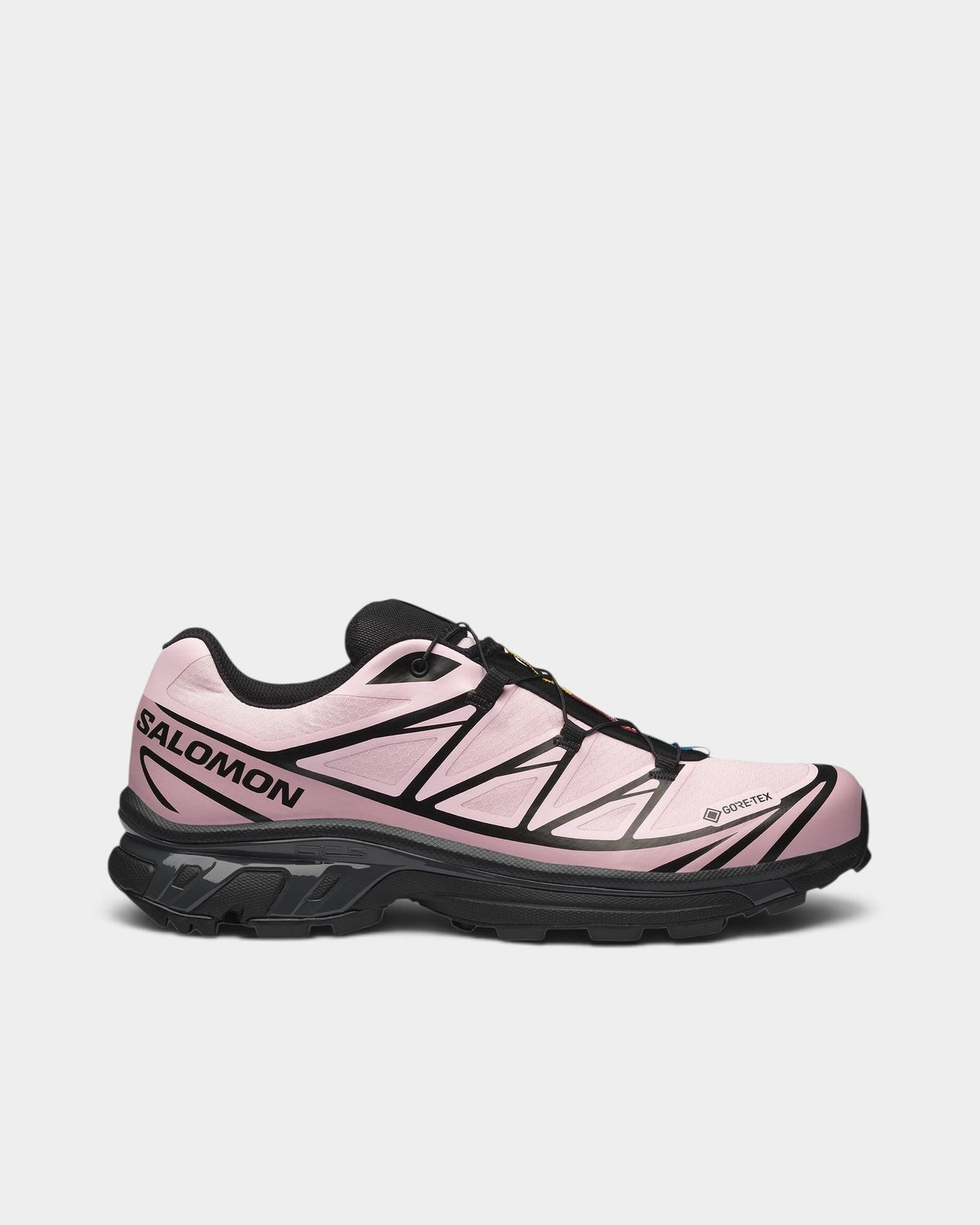 Lockwood Avenue Salomon XT-6 Gore-Tex waterproof trail running shoes in light pink with black lugged outsole