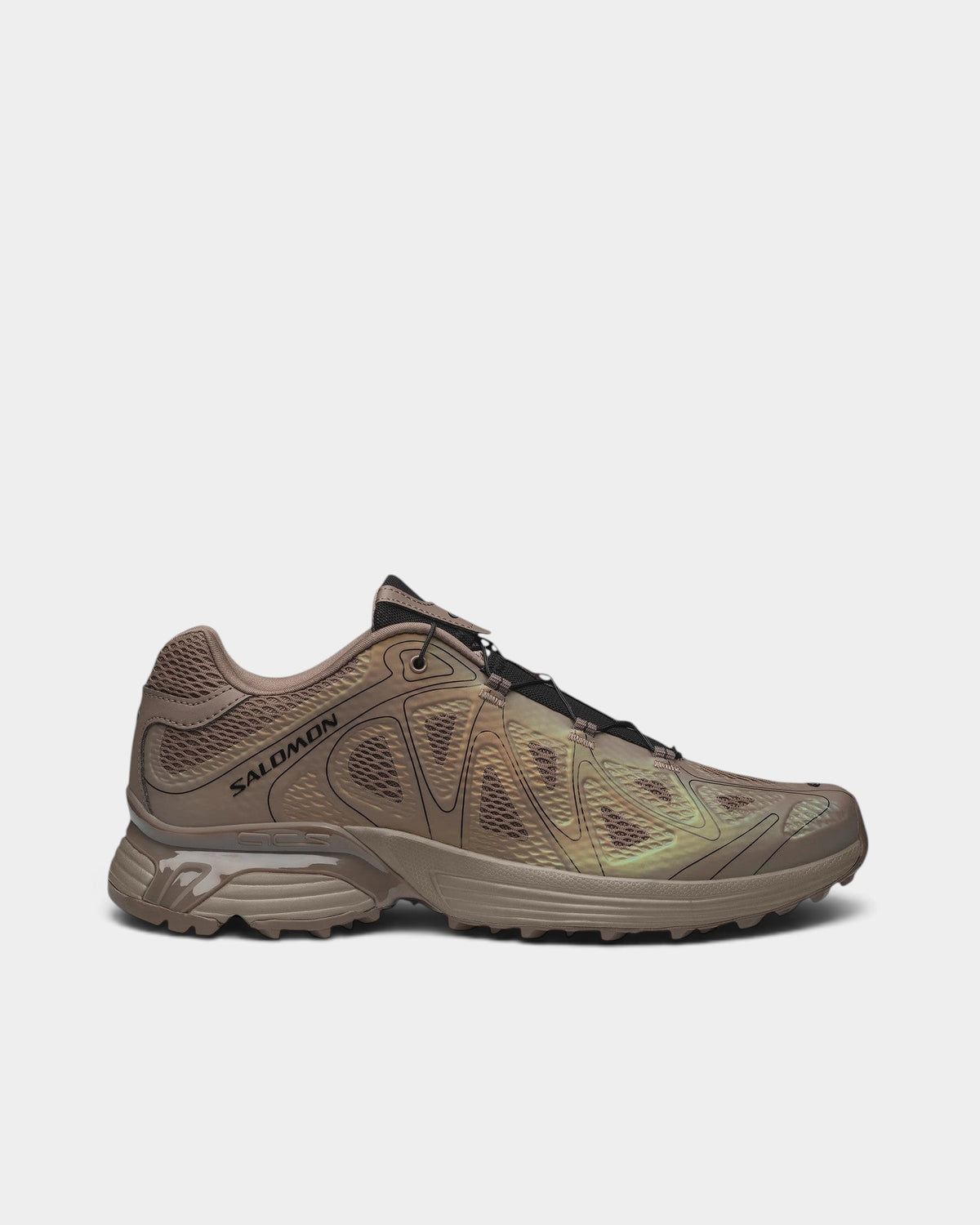 Lockwood Avenue Salomon XT-Whisper Void unisex trail shoes in tonal brown with 3D mesh, TPU overlays, and Quicklace.